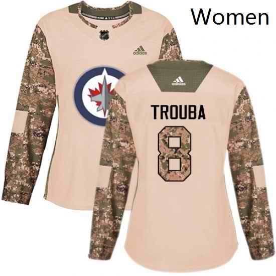 Womens Adidas Winnipeg Jets 8 Jacob Trouba Authentic Camo Veterans Day Practice NHL Jersey